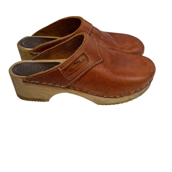 Skandals vintage brown leather wooden Swedish clogs size 37 - Picture 2 of 7